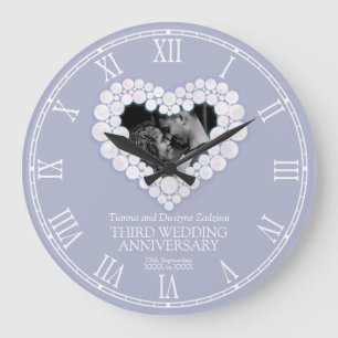 Grande Horloge Ronde Moonstone perlé coeur bleu mariage anniversaire