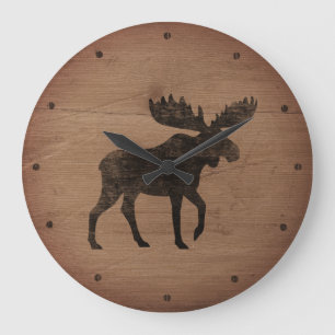 Grande Horloge Ronde Moose Silhouette Style Rustique