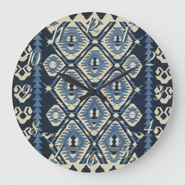 Grande Horloge Ronde Moquette orientale turque Perse bleu (Recto)