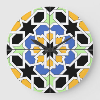 Grande Horloge Ronde Mosaïque 02 de carreau marocain bleu et noir dans