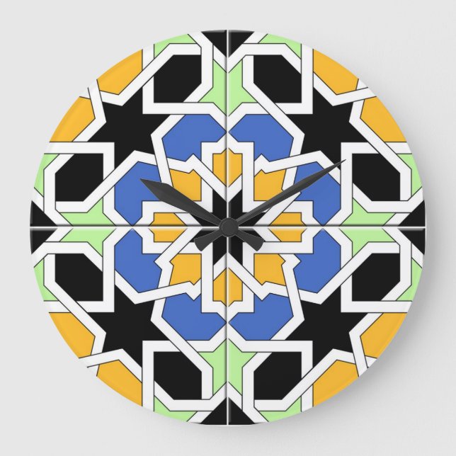 Grande Horloge Ronde Mosaïque 02 de carreau marocain bleu et noir dans (Recto)