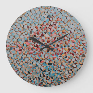 Grande Horloge Ronde Mosaïque Azur Flow Motif Abstrait Texturé