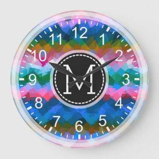 Grande Horloge Ronde Mosaïque colorée Monogramme moderne #8