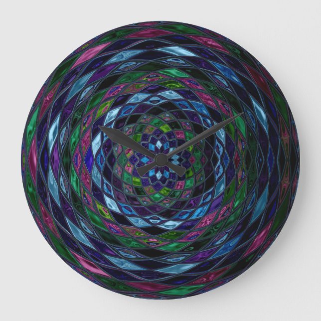 Grande Horloge Ronde Mosaïque en verre tendu Abstrait (Recto)