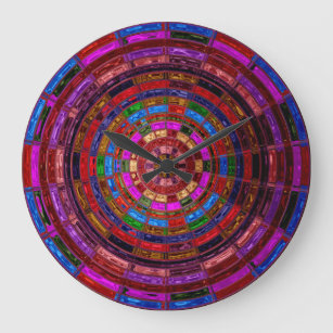 Grande Horloge Ronde Mosaïque en verre tendu Abstrait #2