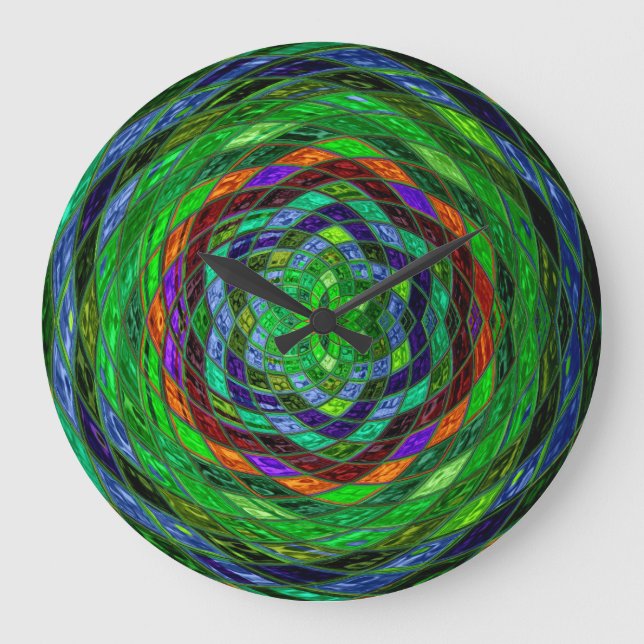 Grande Horloge Ronde Mosaïque en verre tendu Abstrait #4 (Recto)