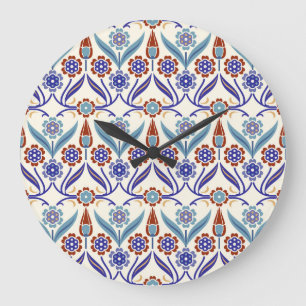 Grande Horloge Ronde Mosaïque turque : Motif coloré sans couture