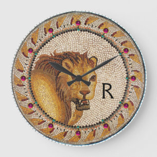 GRANDE HORLOGE RONDE MOSAÏQUES ROMAINES ANTIQUE / MONOGRAMME DE LION