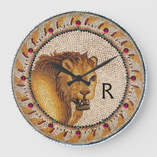 GRANDE HORLOGE RONDE MOSAÏQUES ROMAINES ANTIQUE / MONOGRAMME DE LION (Recto)