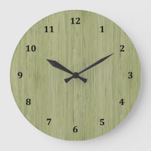 Grande Horloge Ronde Moss Green Bamboo Wood Grain Look