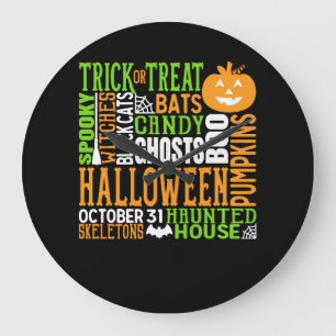 Grande Horloge Ronde Mot d'Halloween Jumble coloré mignon araignée Citr