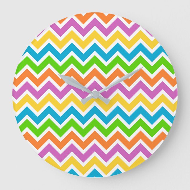 Grande Horloge Ronde Motif à chevron arc-en-ciel coloré vif (Recto)