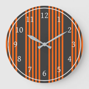 Grande Horloge Ronde Motif à cinq bandes orange et charbon de bois