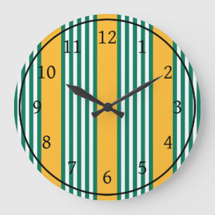 Grande Horloge Ronde Motif à cinq bandes vert et blanc avec jaune