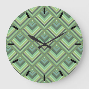 Grande Horloge Ronde Motif à échelle à rayures vert olive