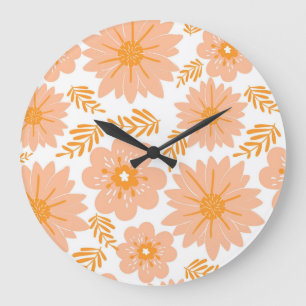 Grande Horloge Ronde Motif à fleurs orange Fuzz Vintage rétro