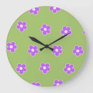 Grande Horloge Ronde Motif à fleurs vert violet rétro Y2K