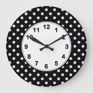 Grande Horloge Ronde Motif à points Polka noirs et blancs