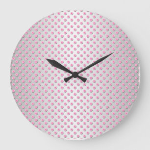 Grande Horloge Ronde Motif à pois rose et blanc argenté