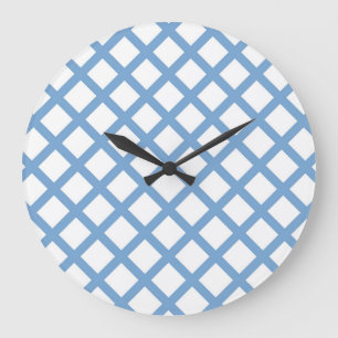 Grande Horloge Ronde Motif à rayures diamantées Harlequin bleu blanc