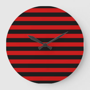 Grande Horloge Ronde Motif à rayures noires et rouges gras