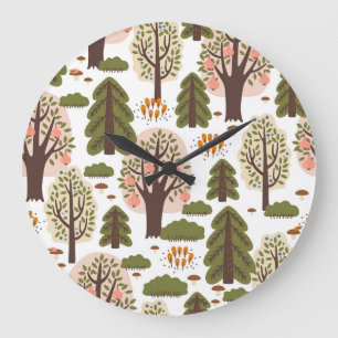 Grande Horloge Ronde Motif Abstrait de la forêt d'automne