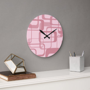 Grande Horloge Ronde Motif Abstrait des années 70 de Pink Retro 60