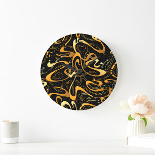 Grande Horloge Ronde Motif Abstrait Doré en Tourbillon