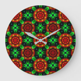 Grande Horloge Ronde Motif Abstrait Floral Moderne Bohème Élégant #504