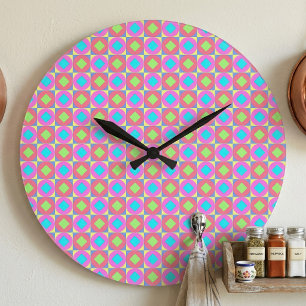 Grande Horloge Ronde Motif abstrait géométrique aux couleurs psychédéli