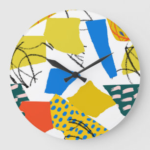 Grande Horloge Ronde Motif Abstrait moderne avec formes.