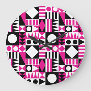 Grande Horloge Ronde Motif abstrait moderne du milieu du siècle.