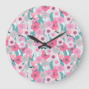 Grande Horloge Ronde Motif Abstrait Pastel Pink