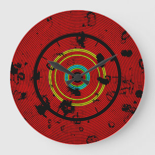 Grande Horloge Ronde Motif Abstrait rouge circulaire