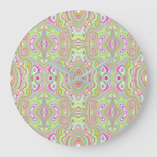 Grande Horloge Ronde Motif Abstrait Trippy Retro Rose et Lime Green