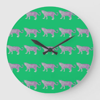 Grande Horloge Ronde Motif animal coloré sur Arrière - plan vert