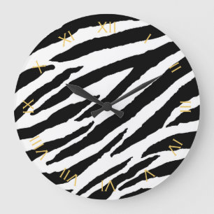 Grande Horloge Ronde Motif animal Zèbre noir et blanc tendance