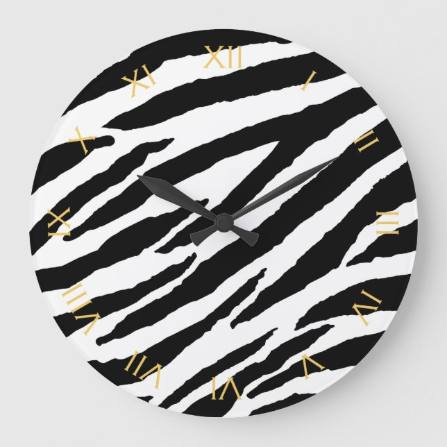 Grande Horloge Ronde Motif animal Zèbre noir et blanc tendance (Recto)