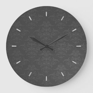 Grande Horloge Ronde Motif argenté élégant de damassé