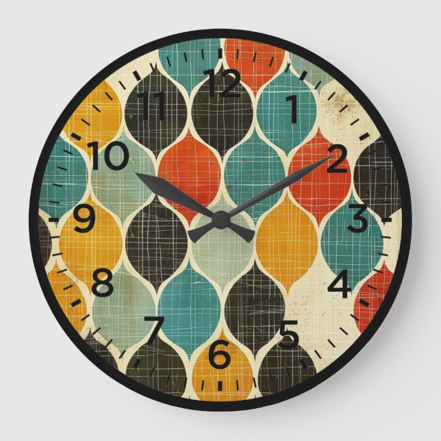 Grande Horloge Ronde Motif Arlequin rétro du milieu du siècle (Recto)