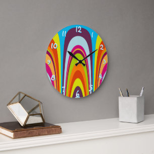 Grande Horloge Ronde Motif artistique moderne rétro coloré funky hip à