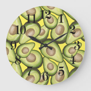 Grande Horloge Ronde Motif Avocado de légumes frais et gourmet