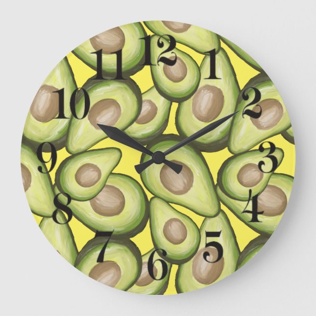 Grande Horloge Ronde Motif Avocado de légumes frais et gourmet (Recto)