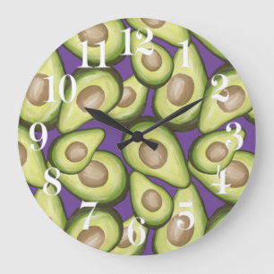 Grande Horloge Ronde Motif Avocado de légumes frais et gourmet