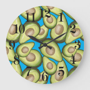 Grande Horloge Ronde Motif Avocado de légumes frais et gourmet