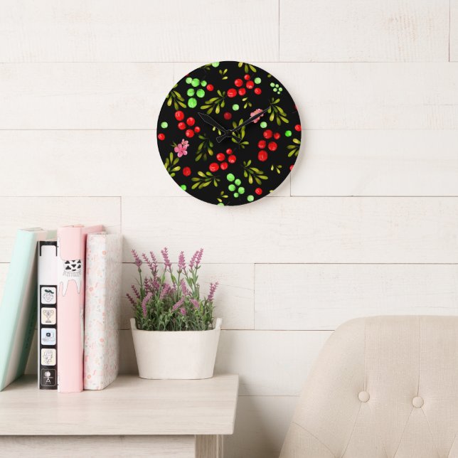 Grande Horloge Ronde Motif Berries (Salle de lecture)