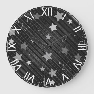 Grande Horloge Ronde Motif Black Stars
