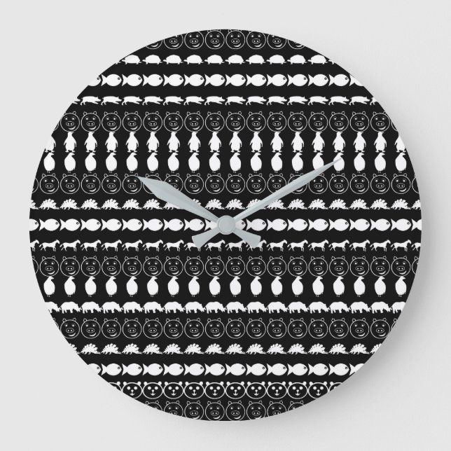 Grande Horloge Ronde Motif Black White Cute Animaux (Recto)