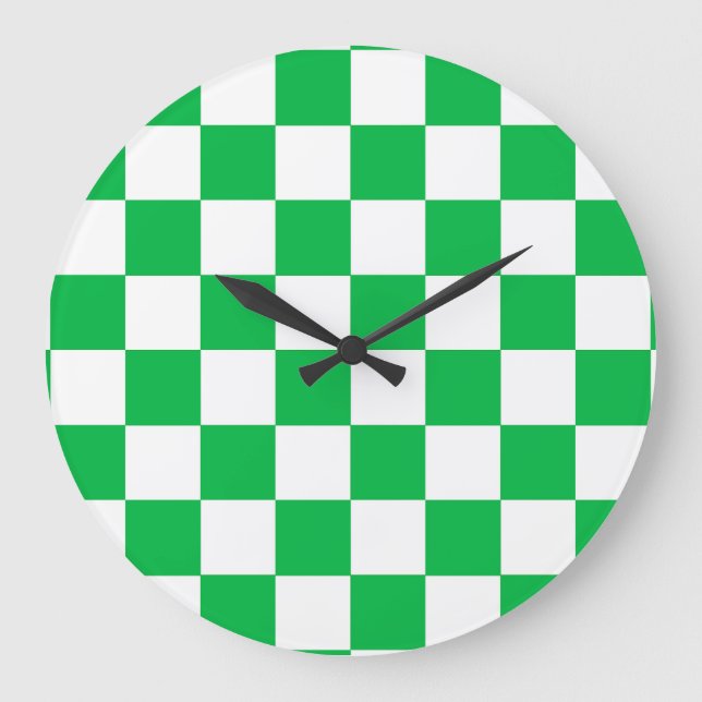 Grande Horloge Ronde Motif blanc À damiers blanc vert (Recto)