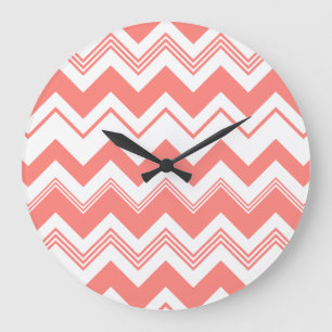 Grande Horloge Ronde Motif blanc de corail de Chevron
